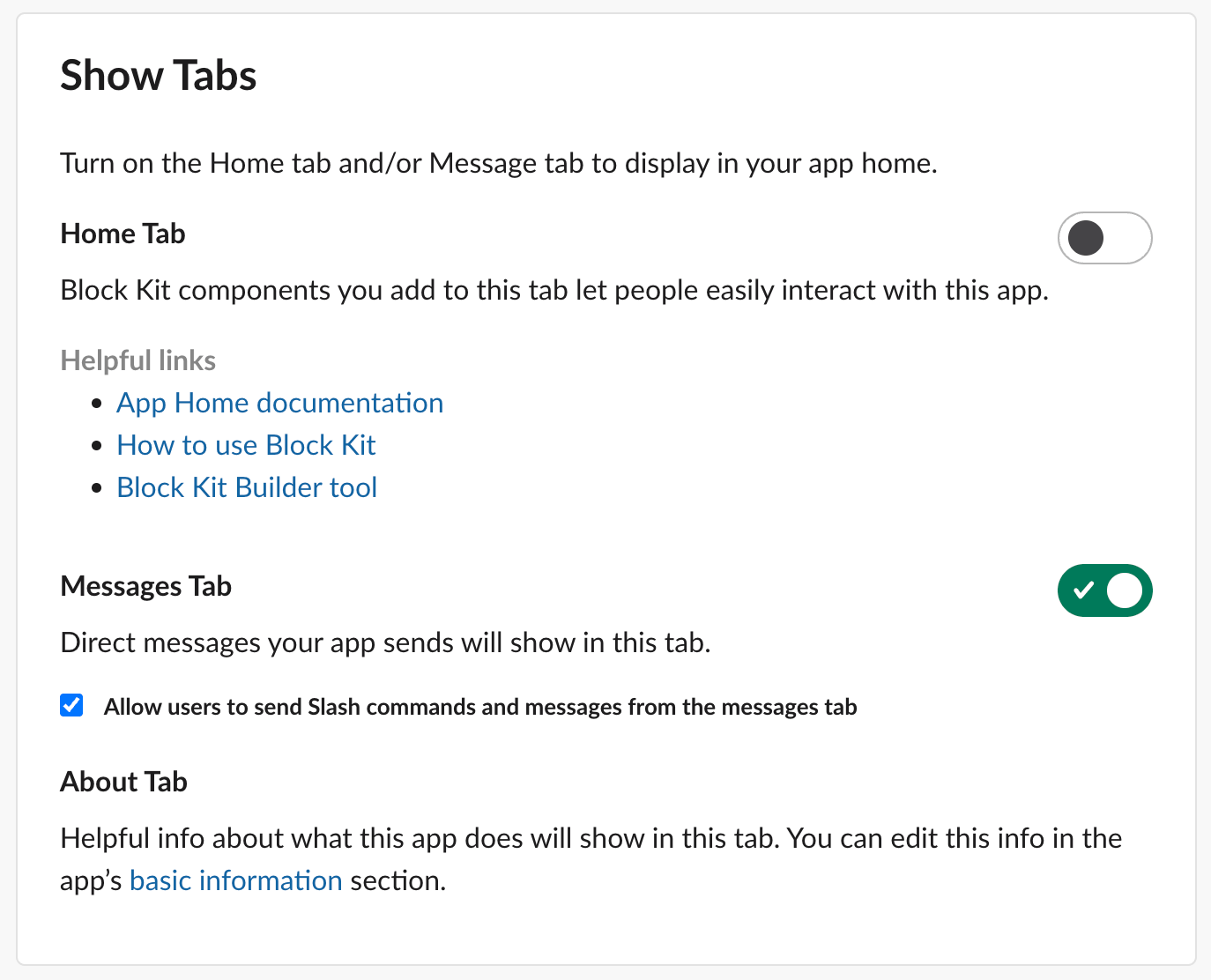 Enable Messages Tab in App Home